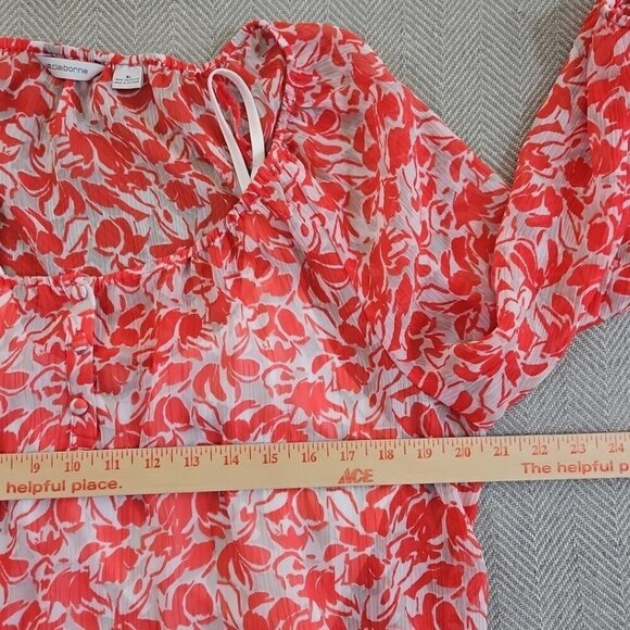 Liz Claiborne Tank Tunic Top Women's XL Red Floral Chiffon EUC LN Momcore - Picture 9 of 12